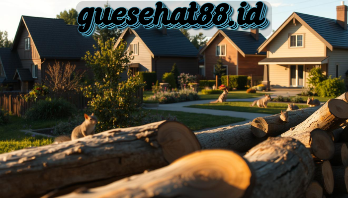 Tumpukan kayu gelondongan masih tersangkut di kawasan permukiman